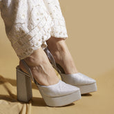 Glitter Pointed Toe Silver Platform Pumps – 4.5 to 5 Inch  Customisable